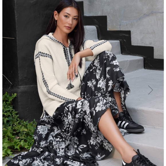 Johnny Was Cream Beltran Multi Color Whipstitch Hooded Baja Sweater - Picture 4 of 8